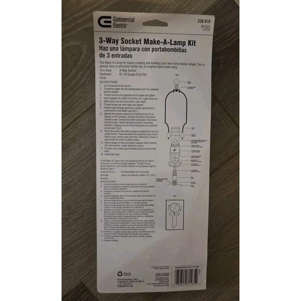 NEW Make-A-Lamp 3-Way Socket Kit Brass‎